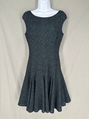 Maggy London Dress 10 Green Black Lace Mini Party Cocktail Stretch Boat Neck